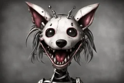 Sarah looked at herself. Upon examination, she noticed that from behind her back, on the left, hung some kind of thing resembling a Mangle appendage from the FNaF game. It was a metal head that looked like either a dog or a dragon. The jaw is filled with flat, sharp teeth. It was all held on a metal frame, on which the servos were located. There was a microphone in front of Sarah's nose. Feeling her head, Sarah found that it was impossible to remove the headphones, they seemed to have become par