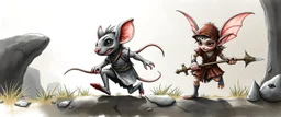 rat gremlin elf halfling pixie runner, airbrush and pen outline, high contrast