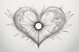 На нём, рядом с каплями чернил и неловкими линиями, угадывались два переплетённых контура — один острый и угловатый, похожий на кристалл или звёздную вспышку, другой — более плавный, похожий на крыло или падающий лепесток. Они были соединены в центре чем-то, напоминающим одновременно и сердце, и маленькое солнце.