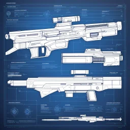 Android Spec Sheets Diagrammatic Illustrations for androids, Futuristic Biometric Assault Rifle Blueprint