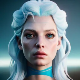 [Sea Elf] [Maormer] Queen with [white hair] and [blue skin] on a ship fantasy realism