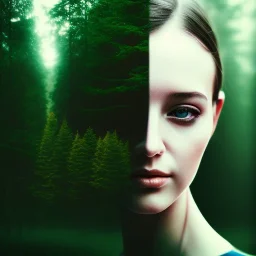 Photo portrait of a woman and beautiful forest, Double exposure, DSLR