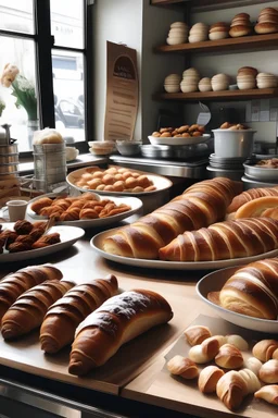bakery, happy and with croissants