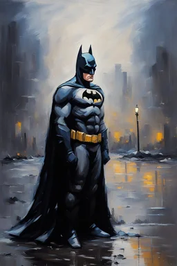 Impressionism oil painting, sad and lonely Batman