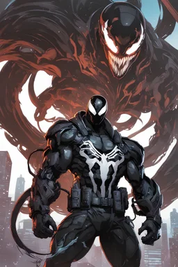 Venom mix with machine in solo leveling shadow artstyle, cyberpunk them, intricate details, highly detailed, high details, detailed portrait, masterpiece,ultra detailed,best quality