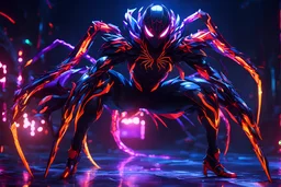 Hot Silk carnage in 8k solo leveling shadow artstyle, spider costum, dynamic pose, oshare kei, hurufiyya, rtx , neon lights, intricate details, highly detailed, high details, detailed portrait, masterpiece,ultra detailed, ultra quality