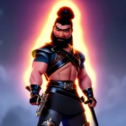 Black Samurai Ganesha, beard, angry, tattoo, strong man