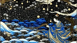 "Paint the serene infinity of the cosmos in the timeless style of Ukiyo-e, an ancient Japanese art form. Capture the breathtaking allure of swirling galaxies, radiant stars and flirtatious meteorites juxtaposed alongside traditional floating world motifs. Elevate the ordinary into the extraordinary, anchoring the celestial wonders into familiar, yet subtly transformed Ukiyo-e landscapes. Create a space Ukiyo-e masterpiece where the ethereal meets the earthly."