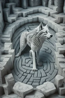 marble wolf in stone labyrinth