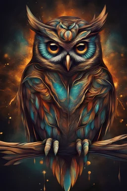 fantasy empowered owl, abstract background