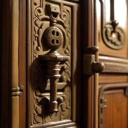 An old Arabic key in a door slot