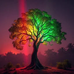 created an image of an extraterrestrial marijoana tree, hyperrealistic, ultra HD, in 8K, The tree is rare and extraña, no one sees what you see in the tree, Tiene rare colors that mix fluorescence and bioluminescence, in all the paleta of colors, its extra colors, its tall filaments of pilosos that parecen cobrar vida. The tree creates an alien forest, illuminated by a warm ray of light. Destaca the extraterrestrial environment and the hojas de la hierba.Style: Hi