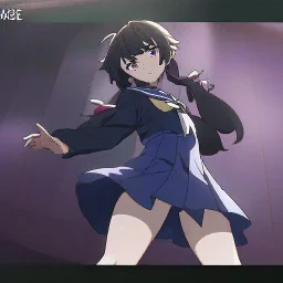 Clear focus, High resolution, short black fluffy hair, long locks, chopped bangs, pony tail, purple eyes, wearing a sailor uniform, (solo), anime screencap