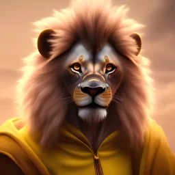 Portrait of cute lion, harry potter style,Fantasy art, yellow clothes, octane render