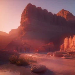 Petra, sunset, springs, beautiful, realistic, hyper detailed, unreal engine 5, octane render