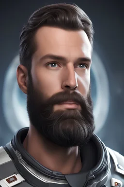 bearded man 35yo handsome space ship realistic intense