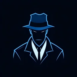 A simple game logo for a detective simulation game, dark blue background