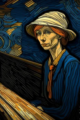 genera una imagen de una mujer en el mundo laboral, con el estilo de vicente van gogh