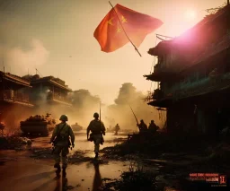 vietnam war. war. napalm. bokeh. lens flare. warm lights. high detailed. beksinski