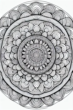 kids coloring page, mandala fully on page, perfectly symmetrical, cartoon style, thick lines, low detail, no shading