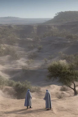 7 suore africane con tunica grigia giornata di sole precipizio fuori città , terra