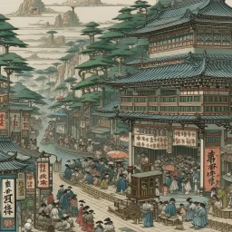 A gray chaotic casino of gloom painted by Utagawa Hiroshige