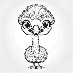 cute Ostrich, black and white, white background, clean lines, coloring page for kids,