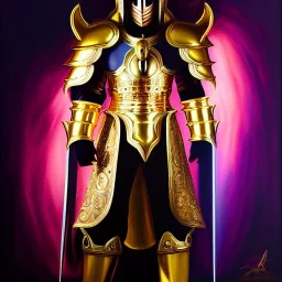 ultra detailed fullbody Portrait in oil on canvas of Integra Gold Saint Armor ,extremely detailed digital painting, extremely detailed face,crystal clear Big Glowing eyes, mystical colors , perfectly centered image, perfect composition, rim light, beautiful lighting, 8k, stunning scene,extremely sharp detail, finely tuned detail, ultra high definition raytracing, in the style of robert e howard and pablo oliveira and Ken Kelley and Ohrai Noriyoshi and Simon Bisley and tom