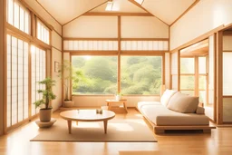 gatto gigante, interno casa stile giapponese, salotto soleggiato