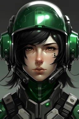 galactic man black haired green eyes armour dressed lips casque