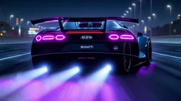 modern bugatti veyron Extreme Veyron 2025 Full Build with Spoiler, purple and white taillights, final boss in racing game, Futuristic taillights installed, rear view