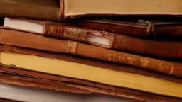 old books on the table in the hall