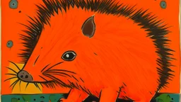 An orange colored earth elemental porcupine designed in Moroccan rug art painted by Pablo Picasso