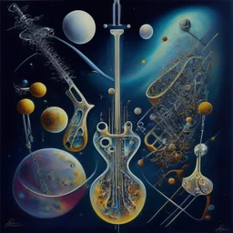 multiverse-like complex surgical instruments mixed with galaxy-like musical instruments,,Abstract painting formed by a mix of human flesh-like surgical instruments and universe-like musical instruments,neuralink,minimalism,Painting By Adrian Ghenie, Rene Magritte, Salvador Dali, Lucian Freud