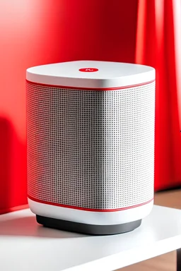 A white air purifier with a small red button in the center