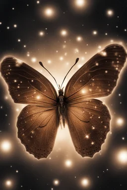 Light brown butterfly illuminated in space