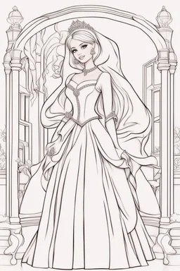 outline art for kids barbie coloring pages with barbie, white background, sketch style, full body, only use outline, mandala style, clean line art, white background, no shadows and clear and well outlined.