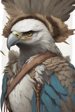 A large breasted female aarakocra D&D 5e character. She is an eagle and usign a staff.
