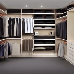 luxury minimalist walk in closet, realistic high detail