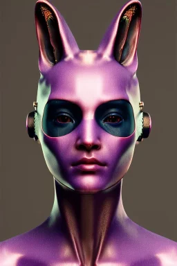 Medium Close Up Portrait, Front image. cyberpunk, rabbit mask, Chinese woman, pink long hair. latex, glossy suit. Pink, black, white, color. Gucci style. Color background, photo studio. Avatar image, highly detailed, concept art, smooth, unreal engine 5, god rays, ray tracing, RTX, lumen lighting, ultra detail, volumetric lighting, 3d, finely drawn, high definition, high resolution.