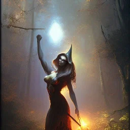 frank frazetta style, witch in the forest