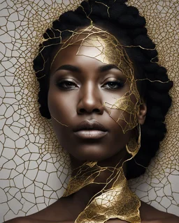 a beautiful black woman face made of kintsugi seam