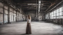 woman Art inside an empty old factory