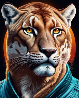 Cougar man art illustration stylized complementary colors quality ultra hyper detailed hyper realistic 12k