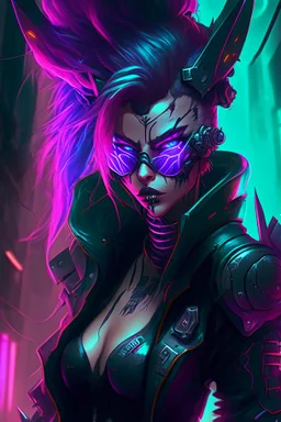 Yone from league of legends in style cyberpunk demon