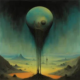 Divorced from reality and bound for nonsense, physics vs metaphysical, Wassily Kandinsky and Sidney Nolan and Zdzislaw Beksinski deliver a dark surreal masterpiece, weird colors, sinister, creepy, sharp focus, dark shines, asymmetric,
