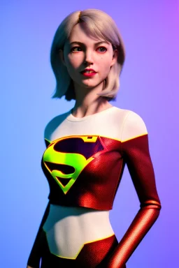 Waist up portrait, woman, make-up, happy, satisfacer dildo advertising, Realistic image, 60s, supergirl, tights minimal dress, sweat, Color background, photo studio, concept art, smooth, unreal engine 5, god lights, ray tracing, RTX, lumen lighting, ultra detail, volumetric lighting, 3d, finely drawn, high definition, 4k.