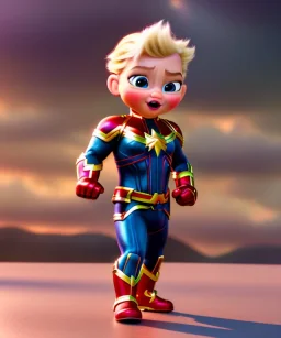 Baby captain marvel, full body, bokeh