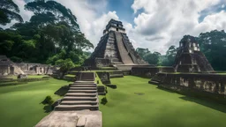 Tikal national park, Guatemala, ancient Mayan city, Mesoamerican ruins, beautiful composition, award-winning photograph, astonishing realism, 28mm lens, adjust perspective