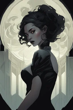 Dark moody highly detailed portrait of a gothic stunningly beautiful woman in translucent black silk with one highlight, Atey Ghailan, by Loish, by Bryan Lee O'Malley, by Cliff Chiang, by Greg Rutkowski, inspired by image comics, inspired by graphic novel cover art, inspired by nier!! trending on artstation